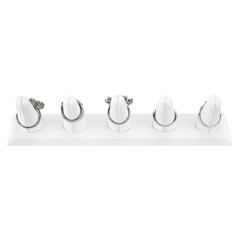 MOOCA 2 Pcs Set Ring Organizer for Showcase Display Drawer 5 Long Ring Storage Holder Jewelry Display Stands Showcase Jewelry Storage Counter, White Leatherette, 8 W x 2 1/8 D x 2 1/2 H in - Image 5